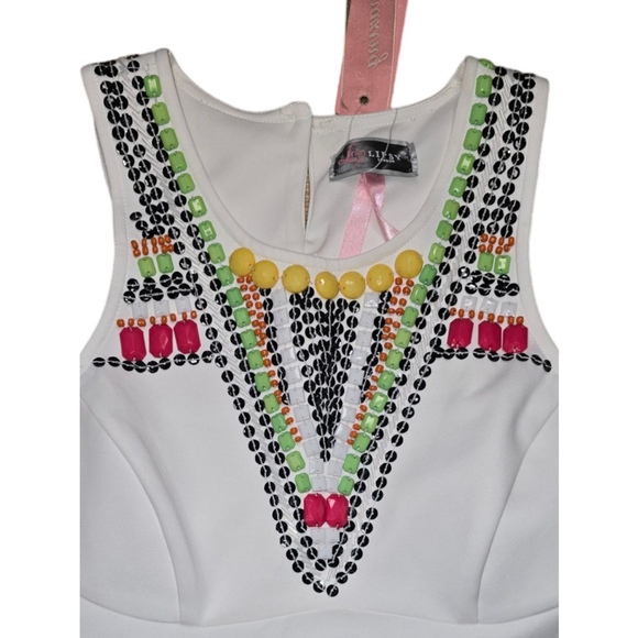 Women's Lipsy London Dress White Beaded Neon Multi Bodycon Fitted US 8 - Picture 2 of 10